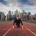 Businessman starting new venture, on a race track toward his new path (the photo is analogy)
